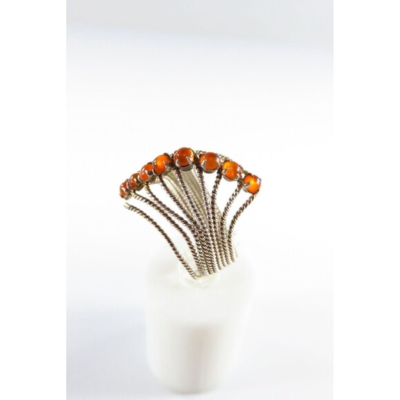 Twisted Wire Sterling Silver Orange Stone Multi Band Ring Ring Size 7 - Picture 4 of 11
